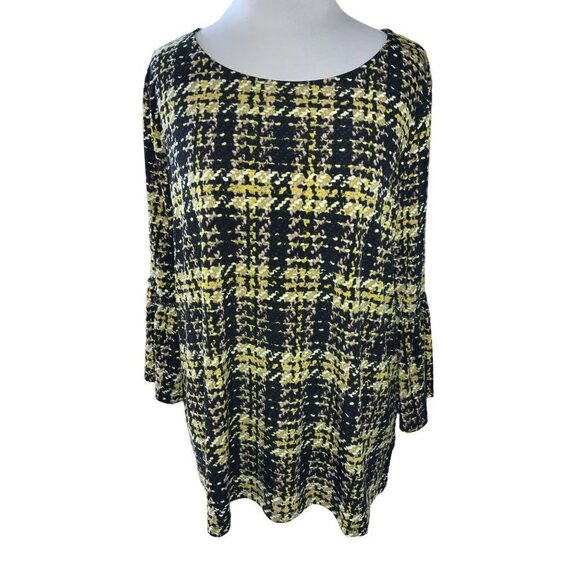 ELLEN TRACY SS MULTICOLOR HOUNDSTOOTH STATEMENT SLEEVE TOP TUNIC BLOUSE SHIRT XL - Picture 6 of 8